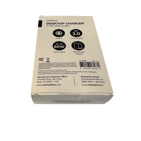 Monoprice 60W USB‑C 5‑Port Desktop Charging Station MacBook iPad iPhone Galaxy - Picture 2 of 2